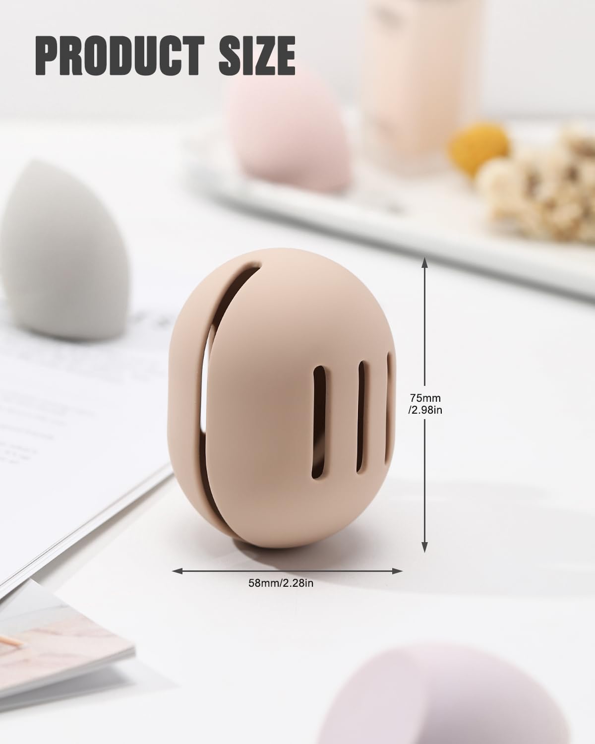 FERYES Makeup Sponge Holder – Shatterproof Eco-Friendly Silicone Beauty Make Up Blender Case for Travel - Khaki