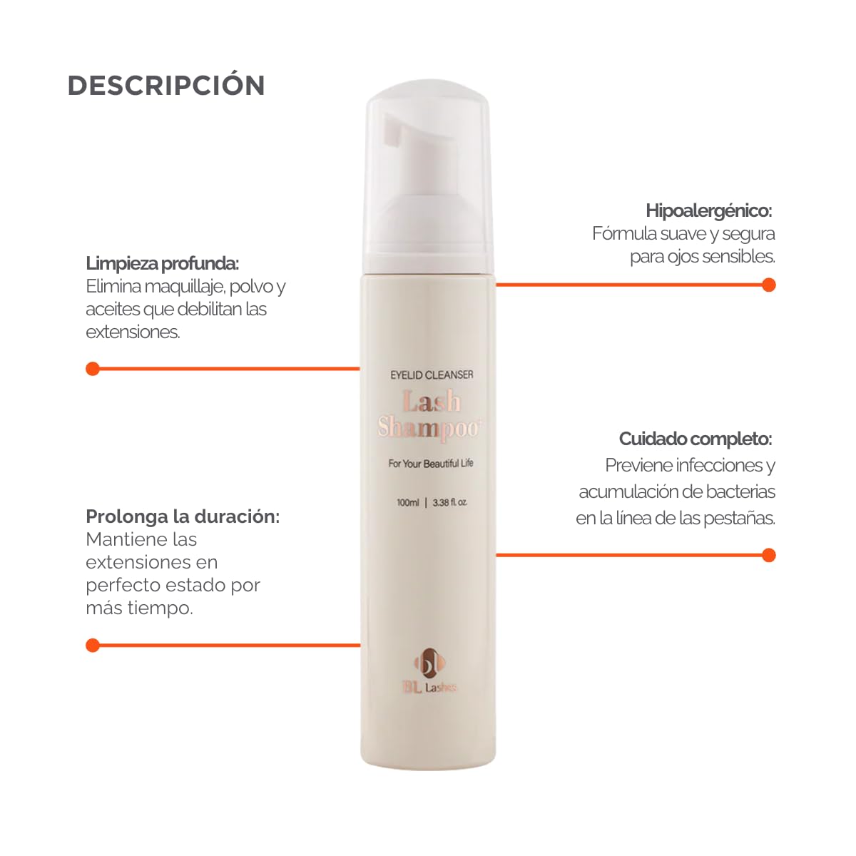 BL Lashes Eyelash Shampoo+ Brush, Eyelid Foaming Cleanser for Natural and Extension Lashes, Gentle Lash Bath and Makeup Remover for Salon and Home (50ml)