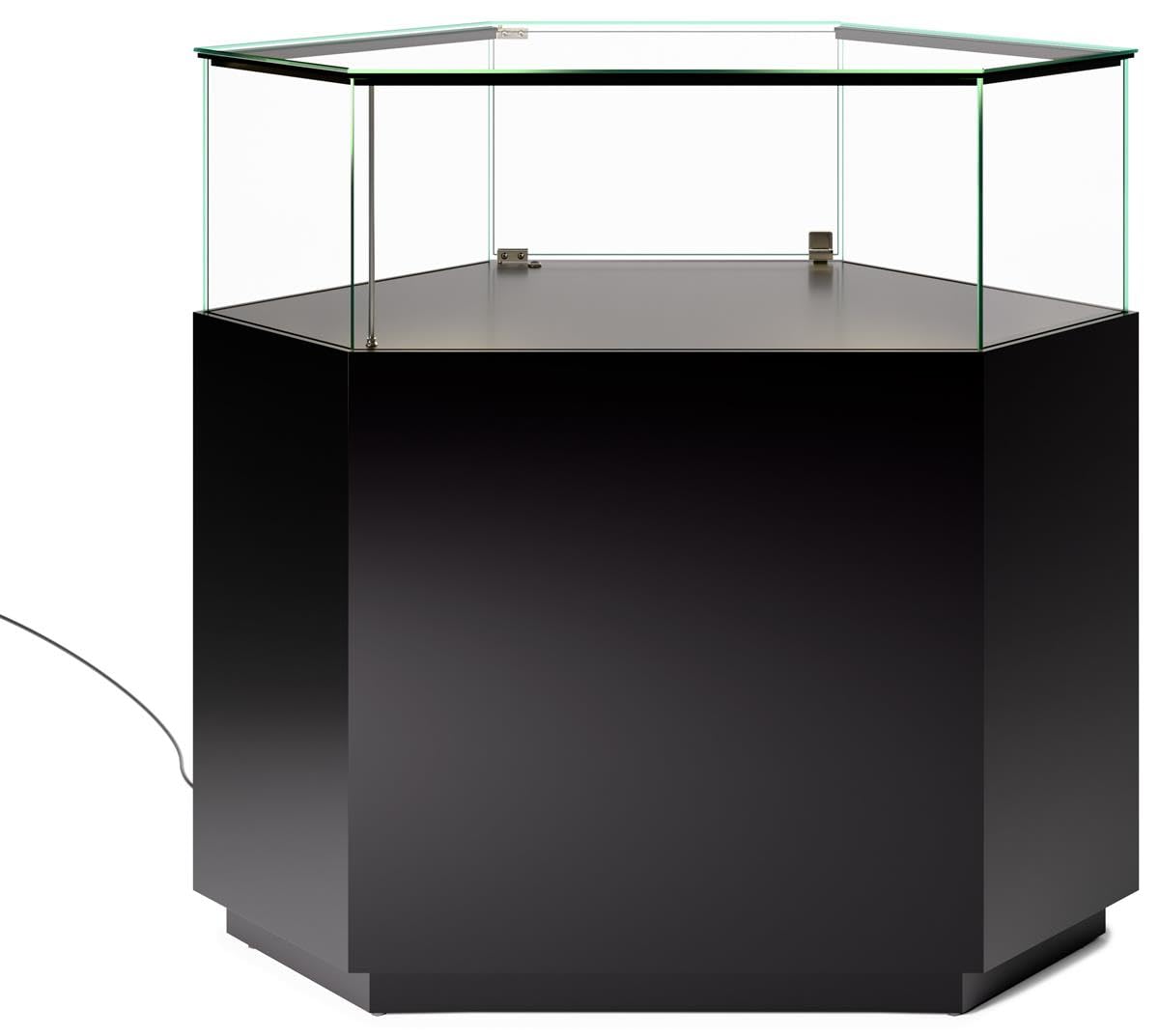 Displays2go, Glass Gallery Showcase, Laminated MDF & Tempered Glass Construction – Black Finish (GTLEDQCBLK)