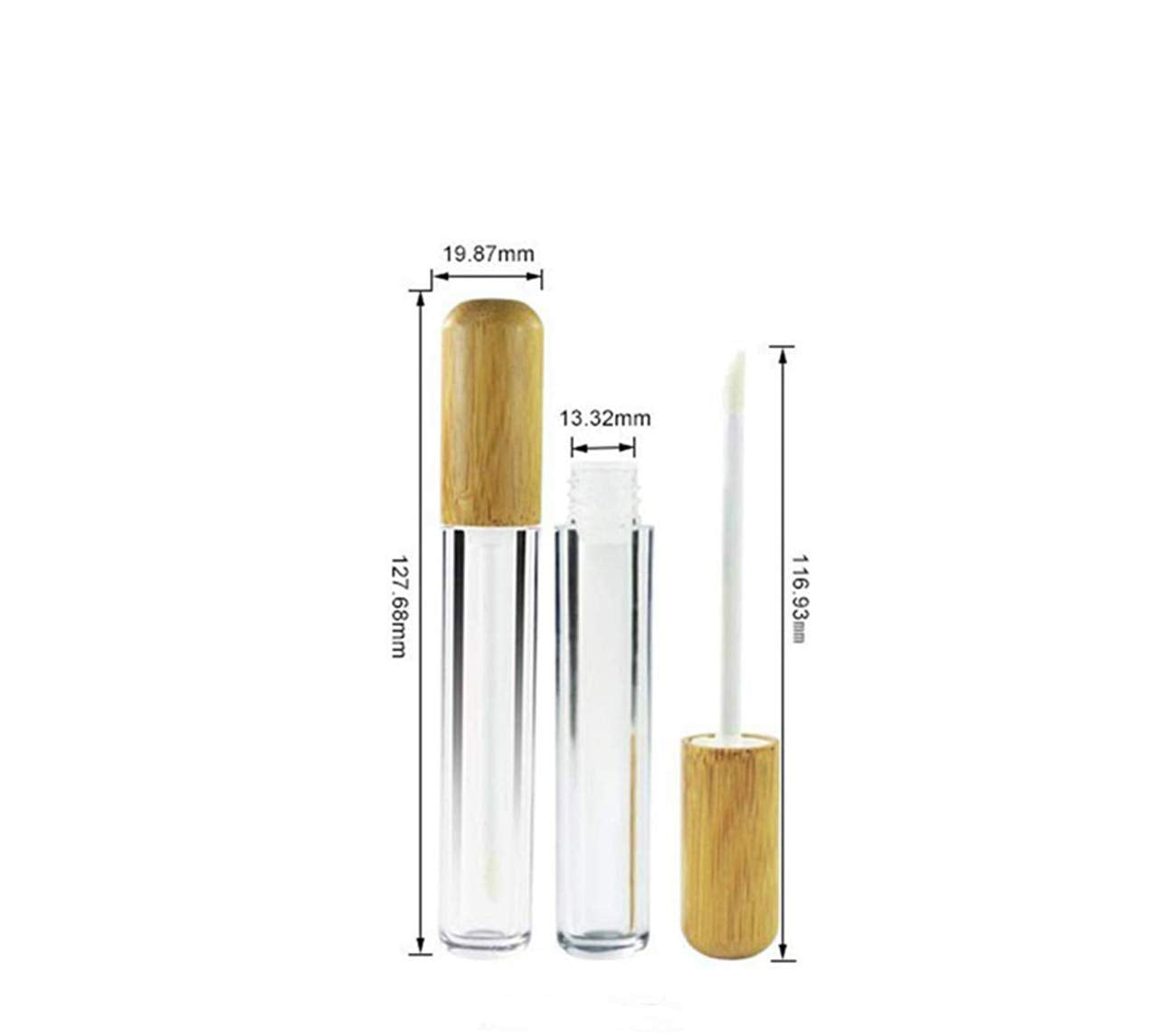 Healthcom 6 Pieces 6ml Bamboo Lip Gloss Tubes Empty Refillable Plastic Lip Balm Bottles Vials with Wand DIY Lipstick Tubes Lipgloss Tube Travel Cosmetic Container Samples for Girl Women Makeup