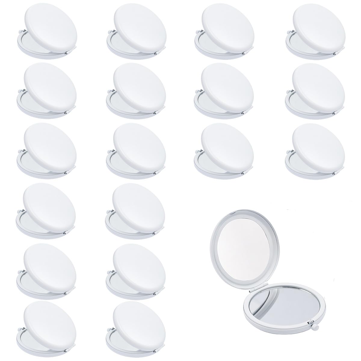QUSTGO Compact Mirror, Pocket Travel Makeup Mirror for Purse, Metal Round Shell, 2-Sided 1X/2X Magnifying, Portable, Folding, Handheld, White,18 Pack