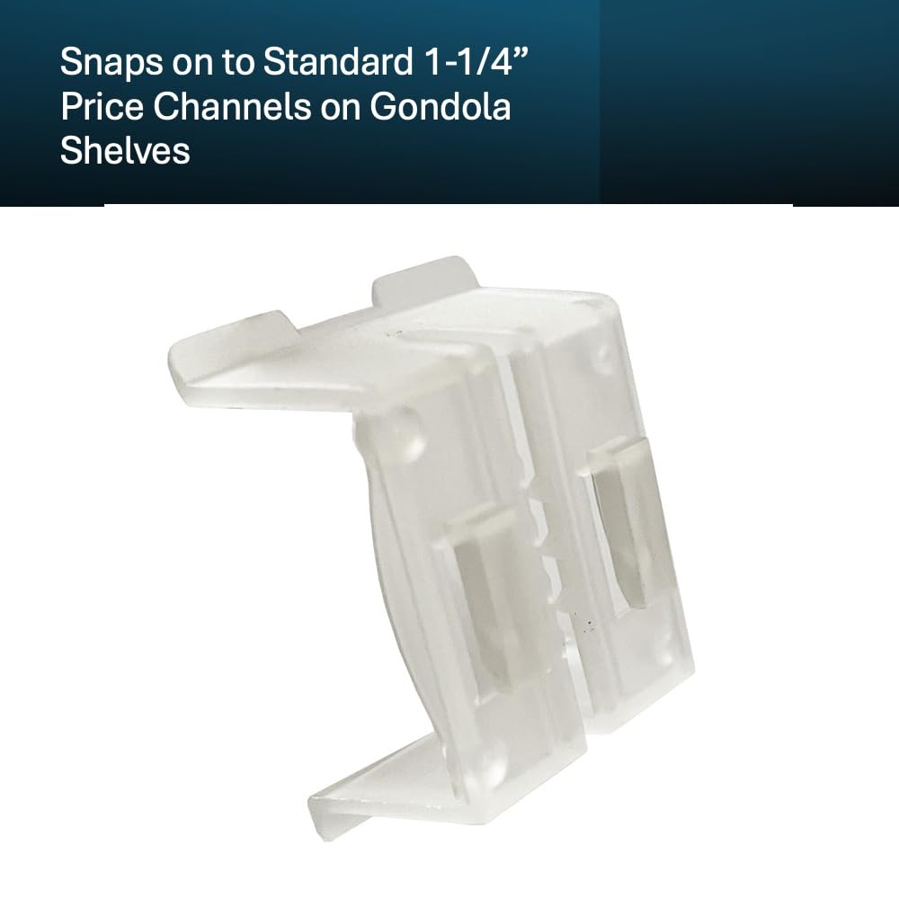 Double-Channel Retail Sign Holder for Gondola Shelves Holds Signs Up to 1/16” Thick in Both Flag and Flush Position, Shelf Talker & Aisle Violator Gripper, 1”W x 1.25”H x ½”D, 100 Pack