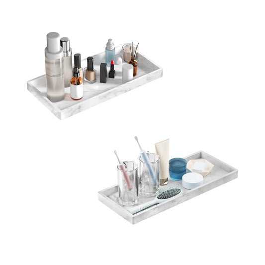 BBK Bathroom Vanity Tray 7.8 in - 2 Pack(Small) Silicone Bathroom Tray for Counter, Perfume Key Trinket Ring Tray, Decor Soap Dispenser Countertop Tray for Kitchen Sink Organization (Faux Marble Look)