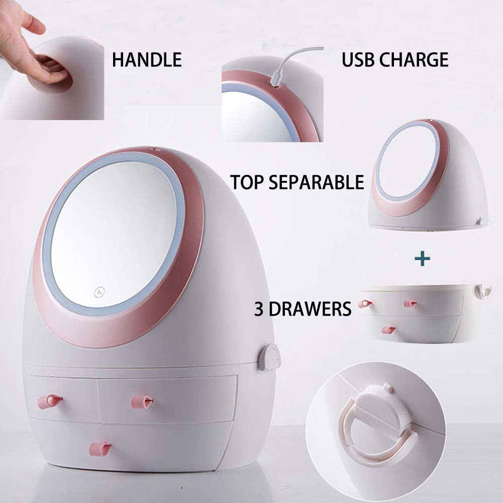Sooyee Makeup Organizer,Bathroom Counter Organizer, Modern Jewelry and Cosmetic Display Cases with Led Lighted Mirror,Make Up Organizer Stands for Bathroom, Dresser, Vanity Countertop