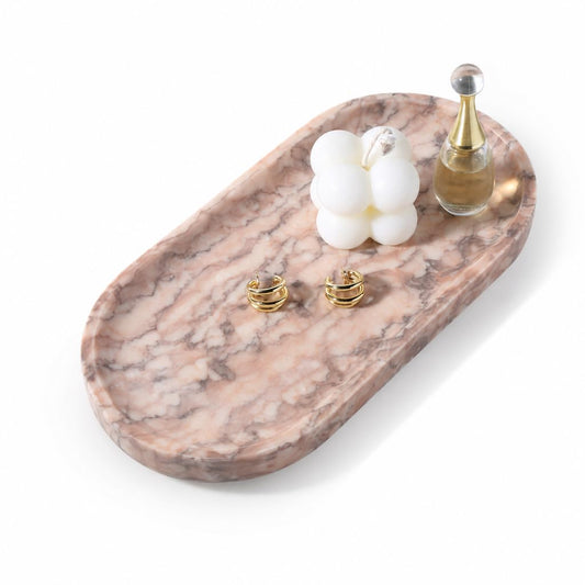 Koville Natural Marble Decorative Tray Stone Plate, 10" x 5" Marble Vanity Tray for Bathroom Countertop Organizer Stone Trays, Catchall Tray for Perfume, Candles, Jewelry (Moca Jade)