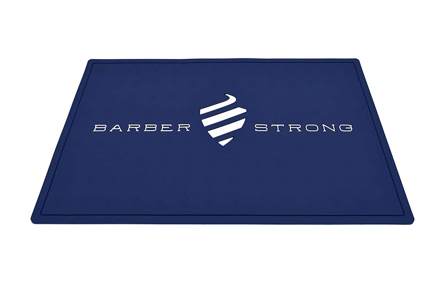 Barber Strong The Barber Mat, Countertop Workstation Mat for from Hair Cutting Tools and Accessories, Extra Grip for Slip-Prevention, Blue w/White Logo