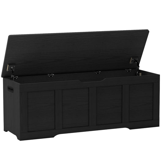 Timberer 47.2" Storage Chest, Extra Large Storage Trunk with 2 Safety Hinges, Wooden Storage Bench, Shoe Bench, Entryway Bench for Living Room, Bedroom, Black