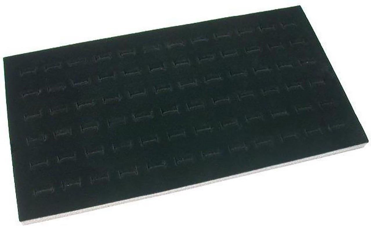 RJ Displays 72 Slot Black Ring Display Inserts for standard Jewelry tray size 14 1/4" x 7 3/4" x 1/2" Inch for Showcase, Counter top display. Micro Fiber polishing cloth included (Black, 2 Pack)