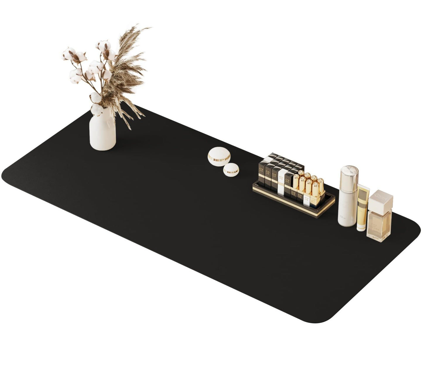 metui 39.37" * 15.7" Large Makeup Mat for Vanity Top Protector, Waterproof, Non-Slip Vanity mat.Vanity mat Protector for Makeup,Vanity Protector mat and Dresser Protector top. (Black)