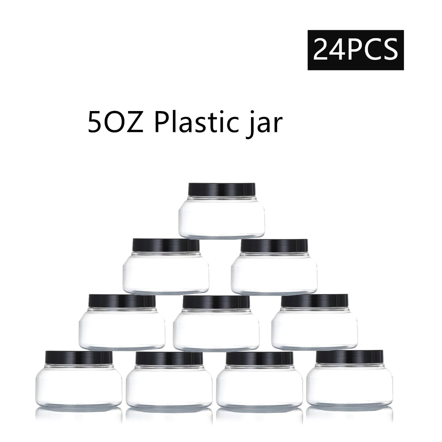 Zentriqlla 24 Pack 5 Oz Plastic Jars with Black Lids, BPA Free Clear Body Scrub Containers, Empty Round Samples Jars for Sugar Scrub, Lotion, Body Butter, Cream