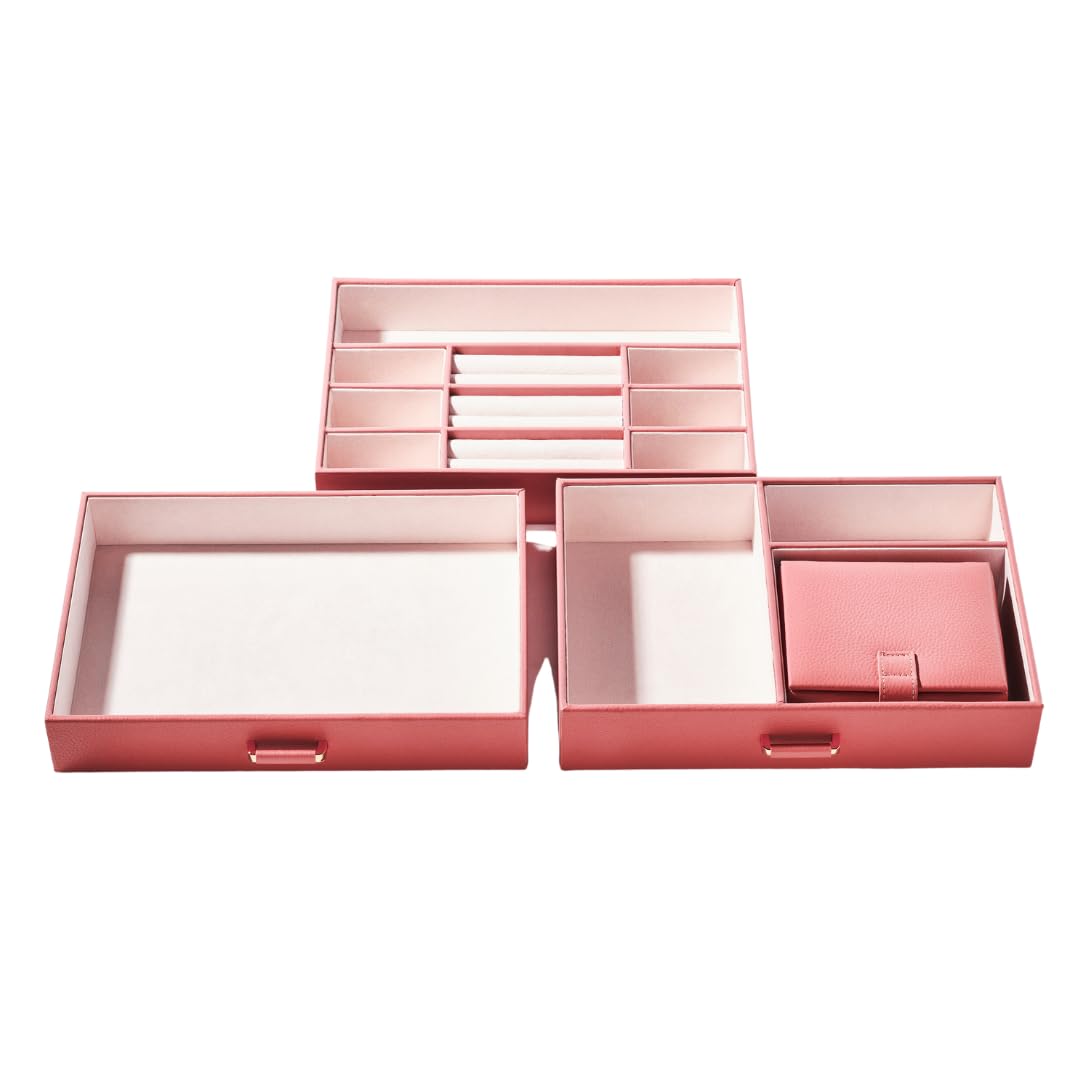 BILLSTONE Amour Large Rose Gold Jewelry Box, Jewelry Organizer and Storage with Multi Tray Compartments, Genuine Leather