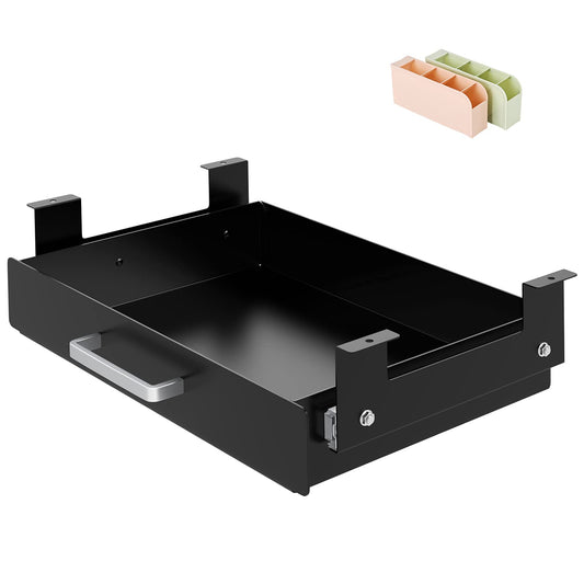Gome Under Desk Pull-Out Drawer - Storage Organizer Office Mounted, Easy Slide-Out Pencil Drawer for Space Saving, Ideal for Sit-Stand Workstation with 1.2" High Crosspiece