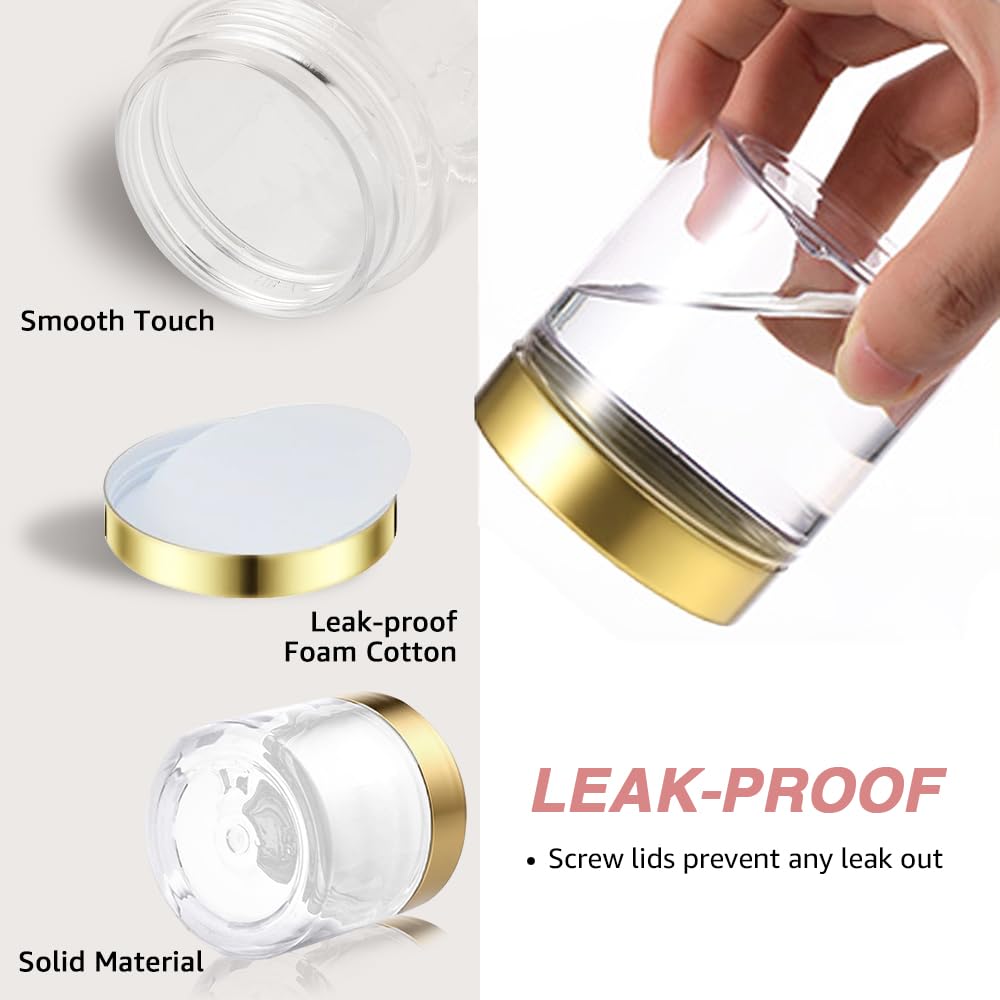 12 Pack 6 oz Plastic Cosmetic Containers With Gold Lids Refillable Clear Empty Travle Jars Containers for Body Butter,Sugar Scrubs,Cream,Lotions,Candy, Label&Spatulas