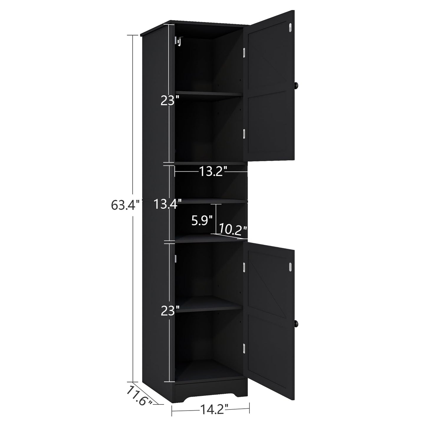 Viaozutis Tall Bathroom Storage Cabinet, Slim Freestanding Cabinet with Adjustable Shelves, Vertical Storage Organizer for Small Bathrooms, Toilet Paper & Daily Essentials Storage Black