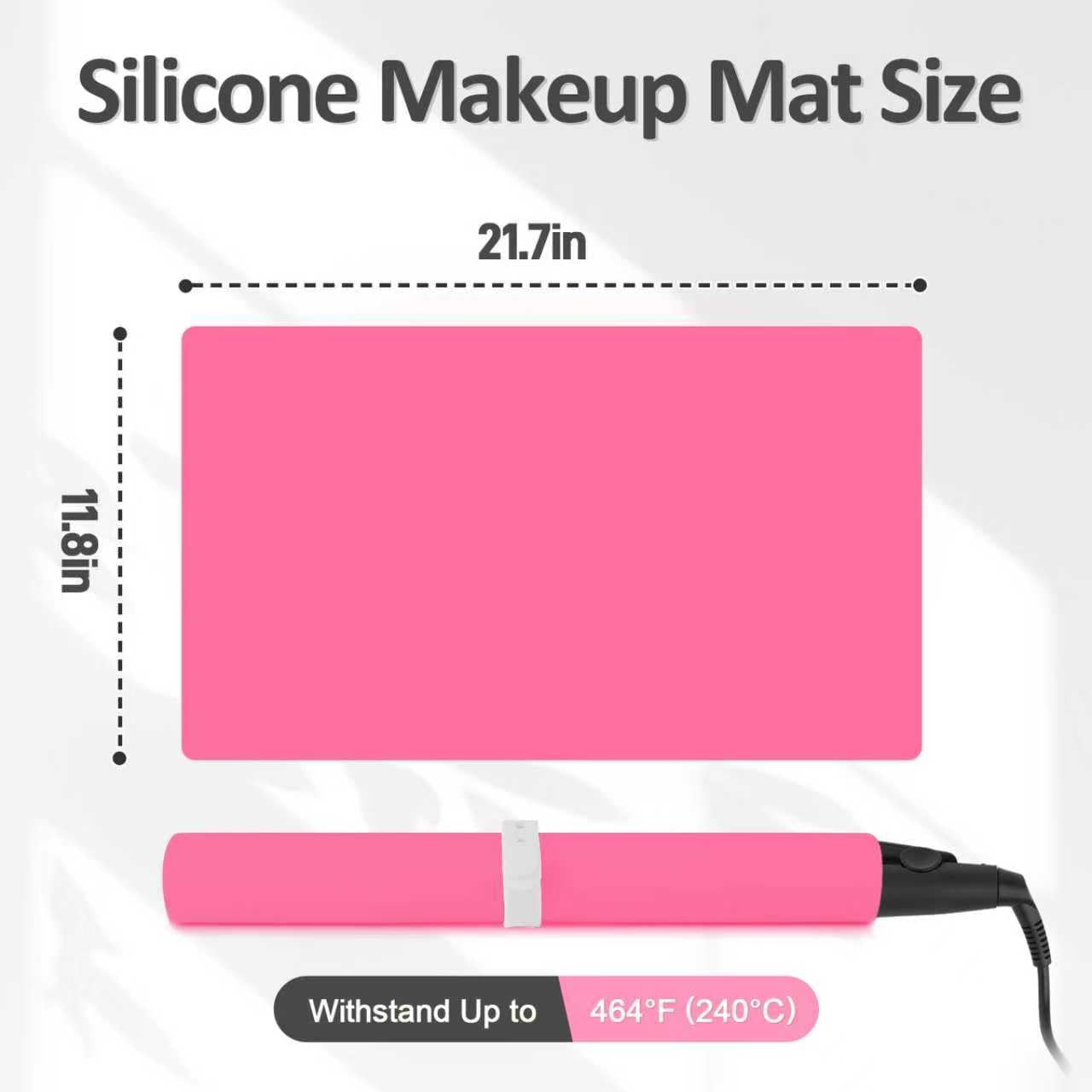 Silicone Makeup Mat for Vanity, 21.7" x 11.8" Heat Resistant Vanity Mat, Easy to Clean & Waterproof, Portable Makeup Accessories for Use While Traveling (Hot Pink)