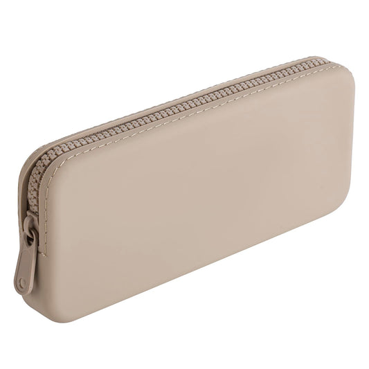 WHHJM Silicone Makeup Brush Holder Travel Makeup Bag Soft Portable Brush Organizer, Large Travel Essentials Makeup Brush Case Zipper Pouch (Khaki)