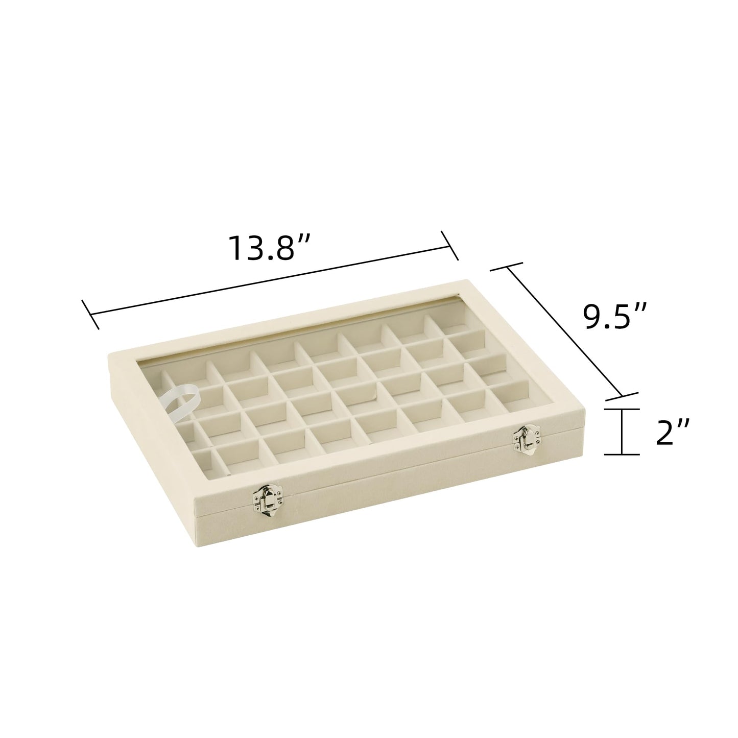 Frebeauty 40 Grid Jewelry Tray,Adjustable Earring Holder Organizer with Glass Lid,Velvet Drawer Jewelry Organizer for Rings,Studs,13.8 x 9.5 x 2 Inches Jewelry Display Box,Gift for Women(Beige)