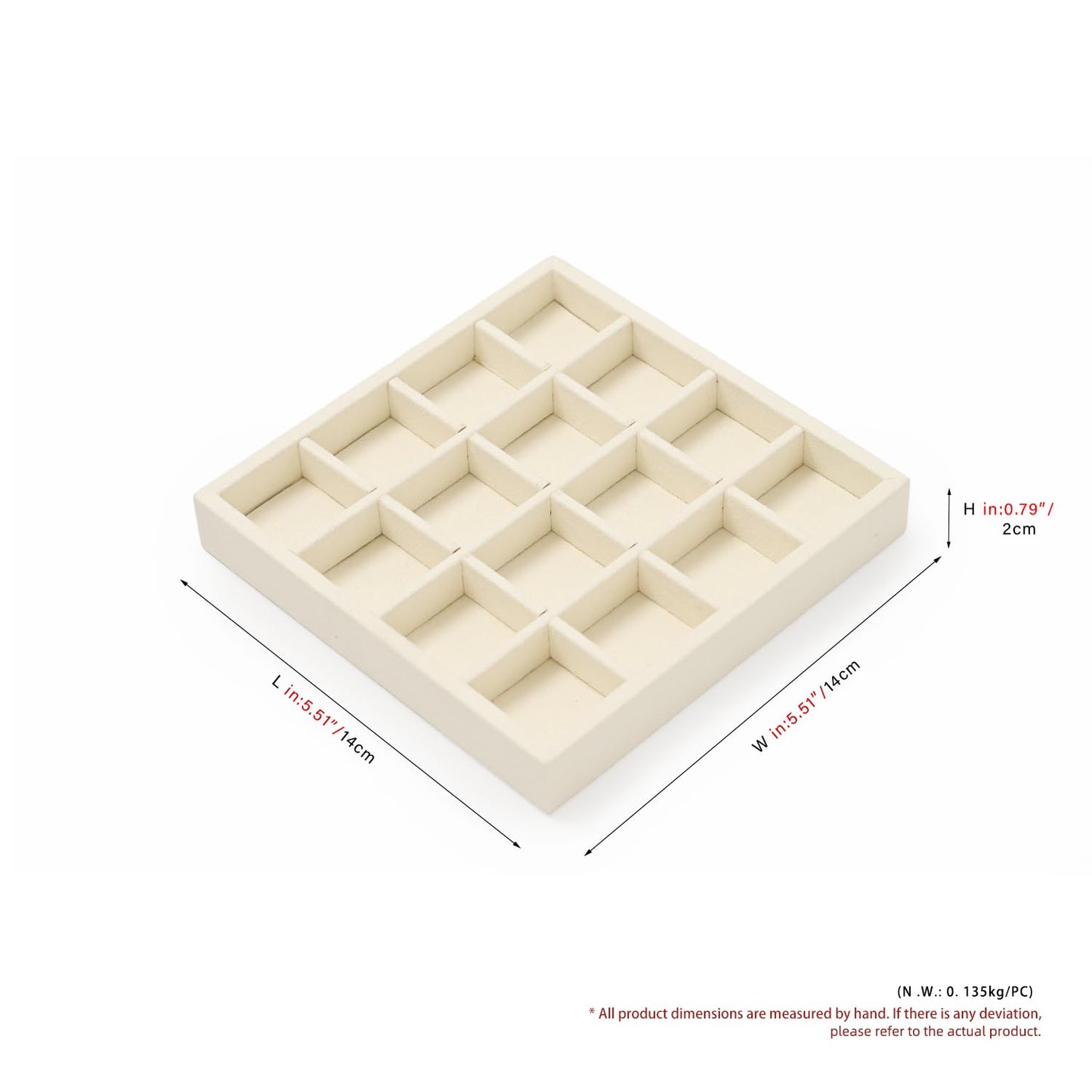 Oirlv Microfiber Stackable 16 Girds Jewelry Trays Jewelry Storage Tray Showcase Display Organizer(Beige)
