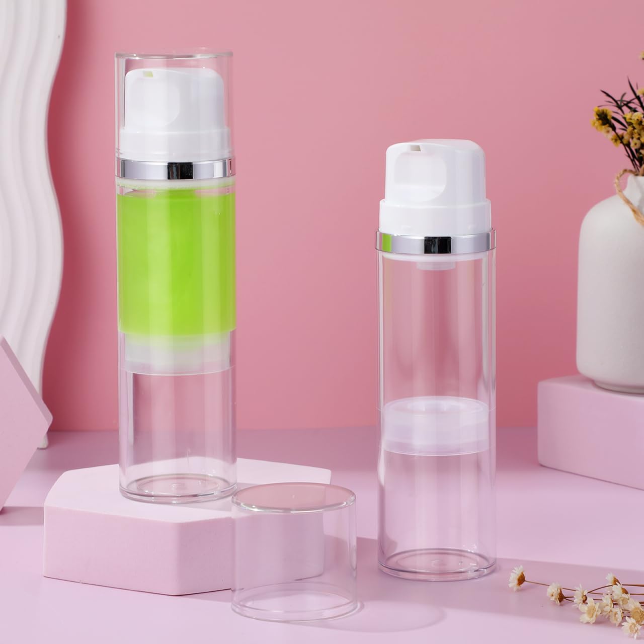 CLISPEED 2PCS 5oz Large Airless Pump Bottles - Travel Size Vacuum Dispenser for Lotions - Creams and Cosmetics Wide Mouth Design for Easy Filling and Dispensing