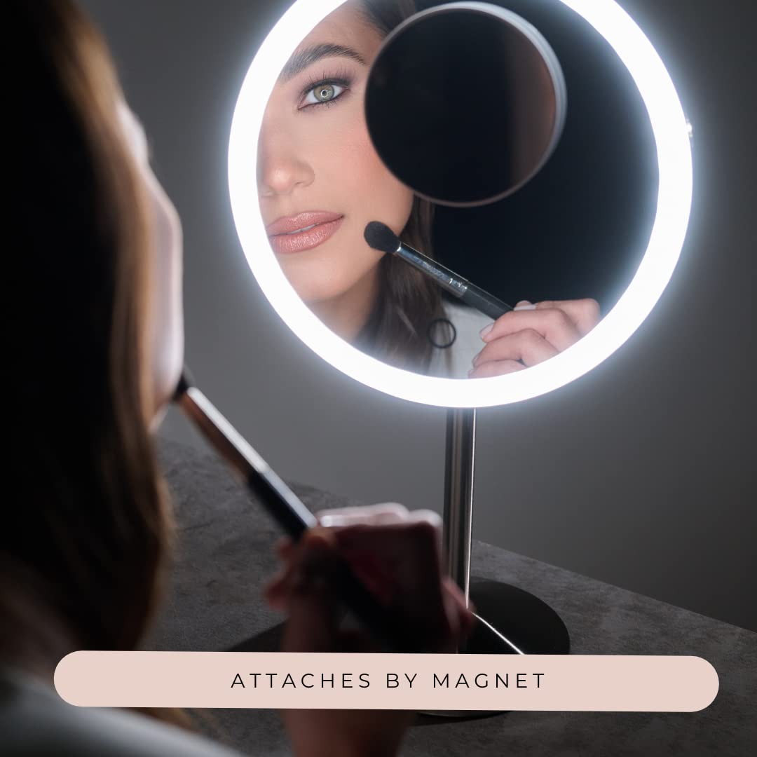 Ilios Lighting 10x Magnification Compact Mirror — Distortion-Free, Magnetic Design, 3.6" Round, Under 1/2" Thick, Perfect for Travel, Purse & Everyday Detail Work