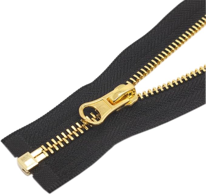 YaHoGa 2PCS #5 22 Inch Gold Separating Jacket Zipper Black Metal Zippers for Jackets Sewing Coats Crafts (22" Gold)
