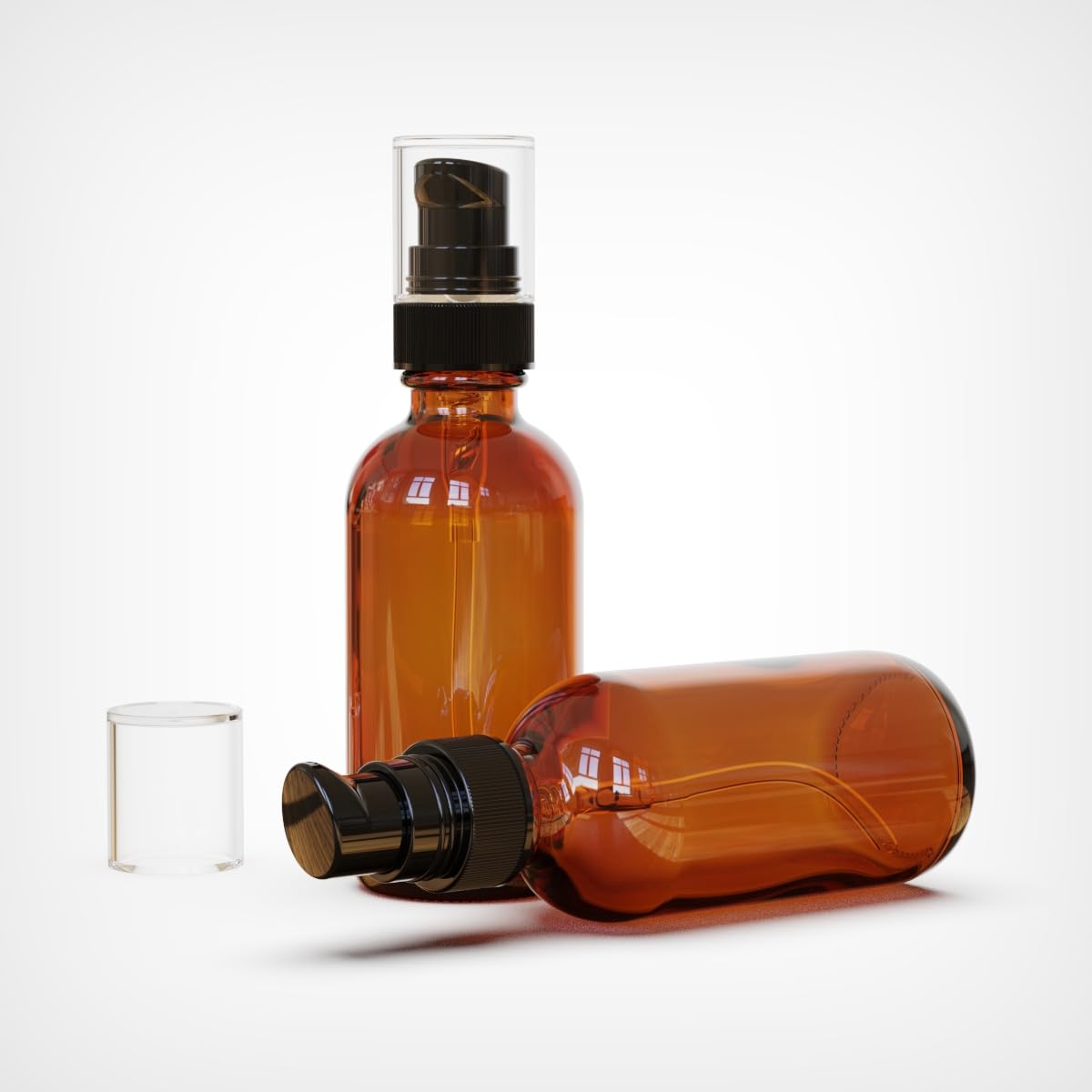 Jagolain 12Pack 2oz Amber Glass Pump Bottles, 60ml with Black Pump, Empty Refillable Travel Small Container For Lotion Cream Essentil Oil Shampoo (2oz)
