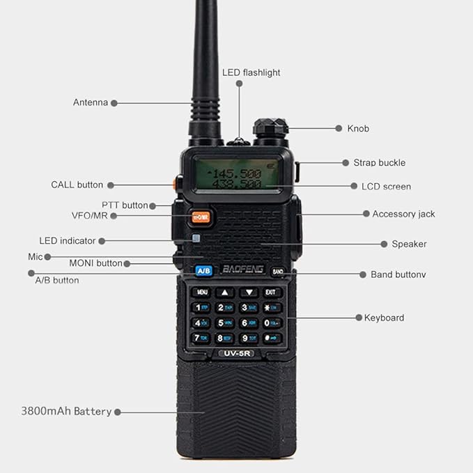 Baofeng UV-5R Dual Band Two Way Radio Handheld Ham Radio Long Range Walkie Talkies Pack of 6 for Hiking Camping Hunting Skiing Trip(Black) with 8W 3800mAh USB-C Charge Battery