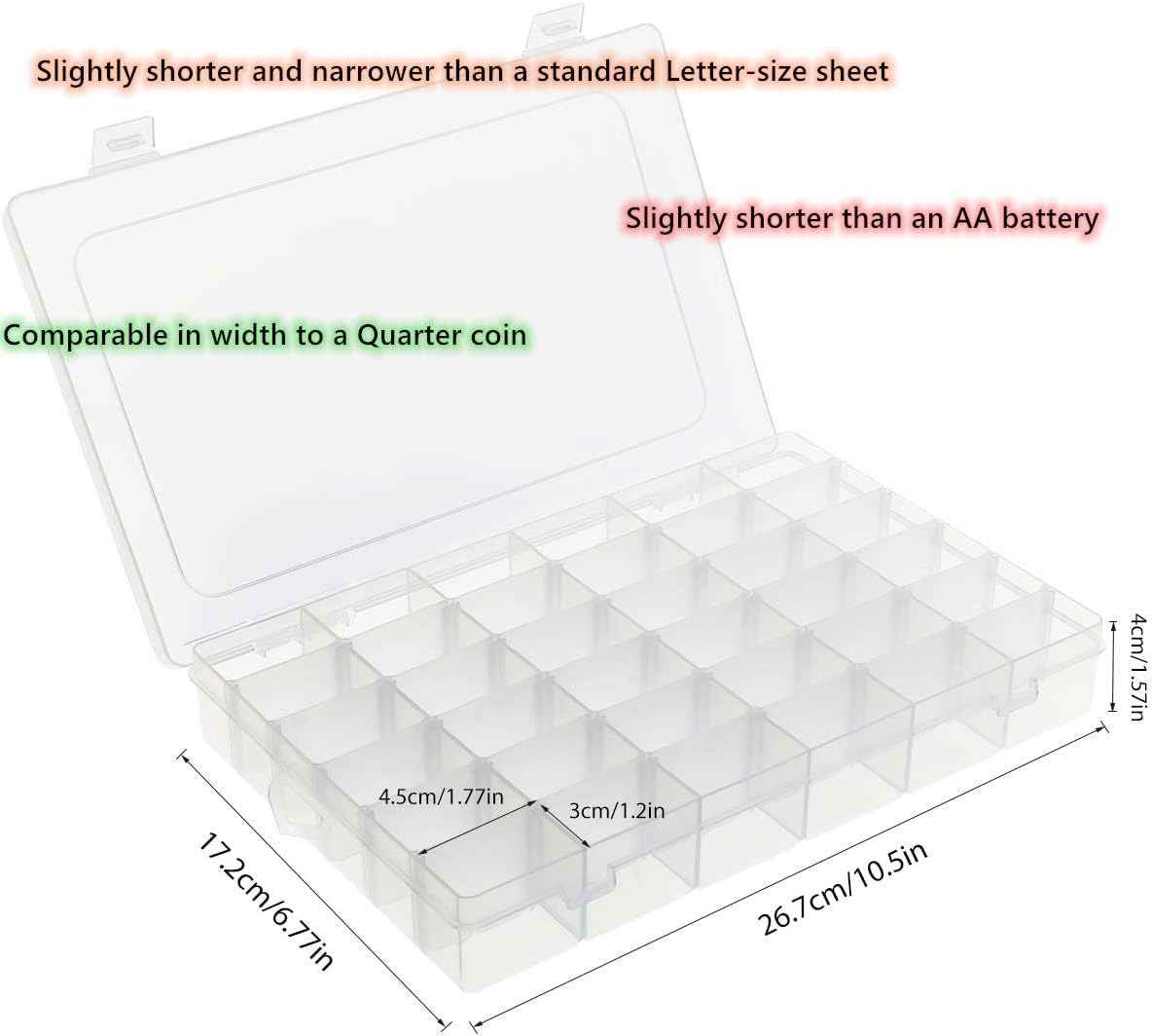 Umirokin Small Parts Organizer Box 2 Pack, 36 Grid Bead Organizer with Adjustable Dividers, Plastic Organizer Box for Screws, Jewelry Making, Craft Storage, Fishing Tackle, Clear Compartment Container