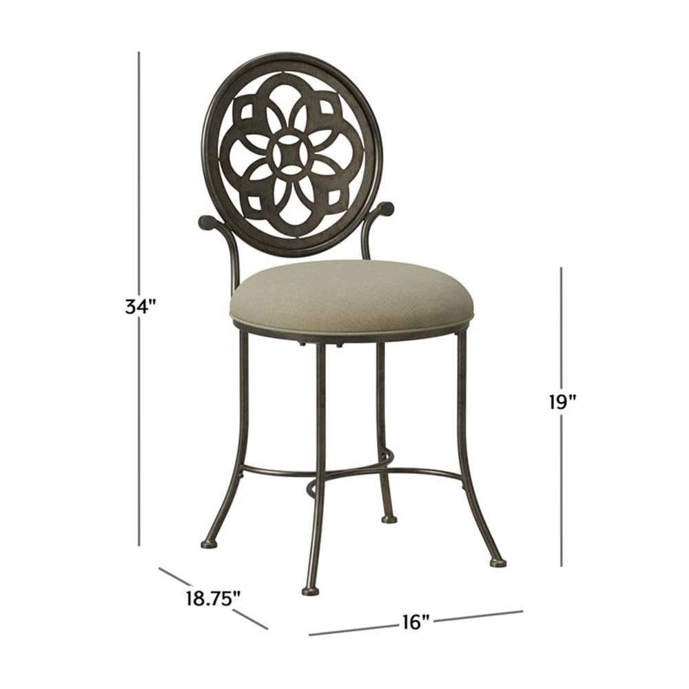 Hillsdale, Marsala Metal Vanity Stool with a Circular Geometric Back Design for Makeup Room or Bathroom, Gray