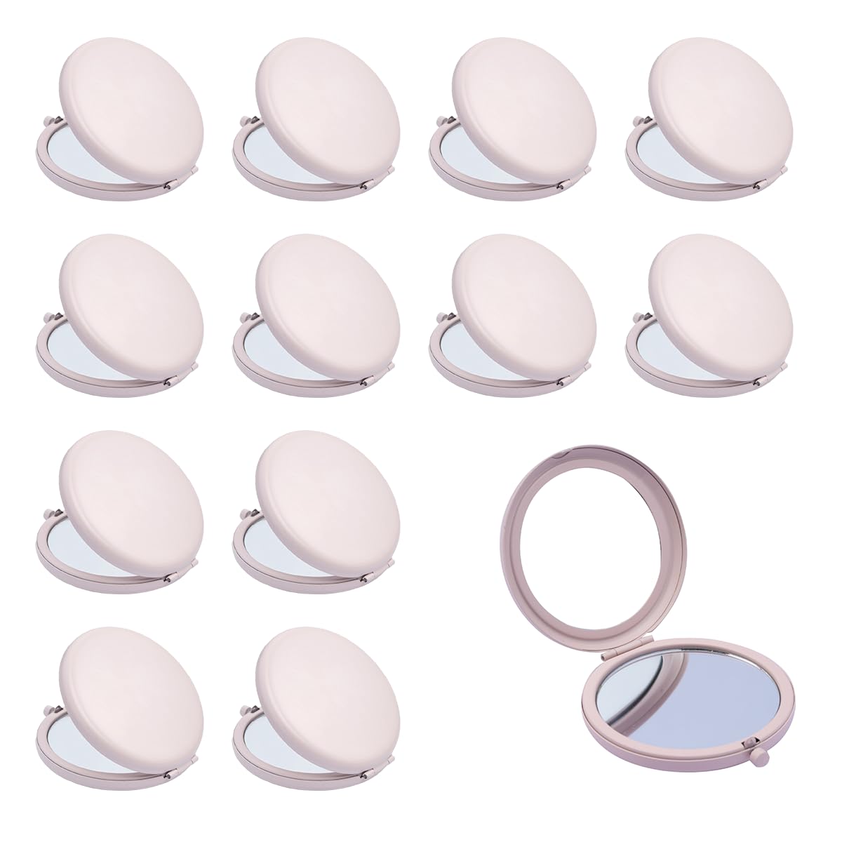 QUSTGO Compact Mirror, Pocket Travel Makeup Mirror for Purse, Metal Round Shell, 2-Sided 1X/2X Magnifying, Portable, Folding, Handheld, Light Salmon,12 Pack