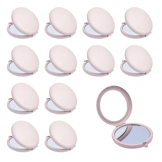 QUSTGO Compact Mirror, Pocket Travel Makeup Mirror for Purse, Metal Round Shell, 2-Sided 1X/2X Magnifying, Portable, Folding, Handheld, Light Salmon,12 Pack