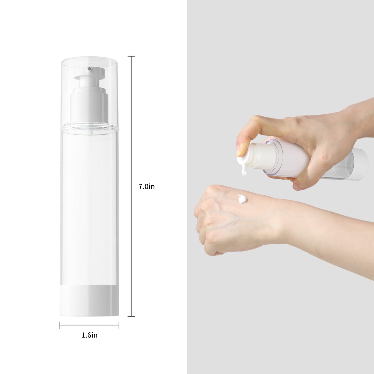 LONGWAY 3.4 Oz 100ml Clear Airless Cosmetic Cream Pump Bottle Travel Size Dispenser Refillable Containers for Shampoo, Foundation, Lotion (Pack of 6)