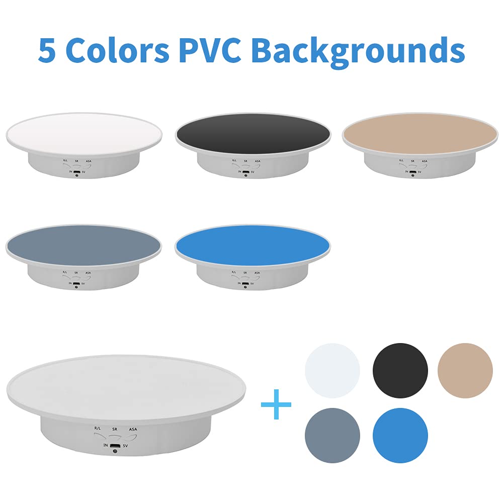 JAYEGT Motorized Rotating Display Stand, 7.87inch /17.6lbs Load, 360 Degree Electric Rotating Turntable for Photography Products, Jewelry, 3D Model ,with 5 Colors Backgrounds -- White
