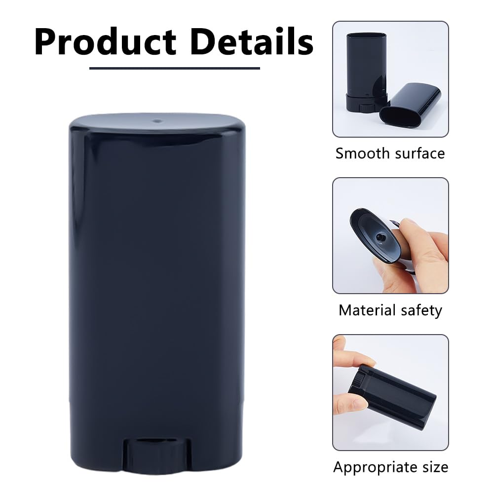 DICOSMETIC 60Pcs 0.5 oz/15ml Empty Large Lip Balm Tubes Plastic Deodorant Container Oval Twist-Up Refillable Container Black Lipstick Tube Homemade Lotion Stick Containers for DIY Chapstick
