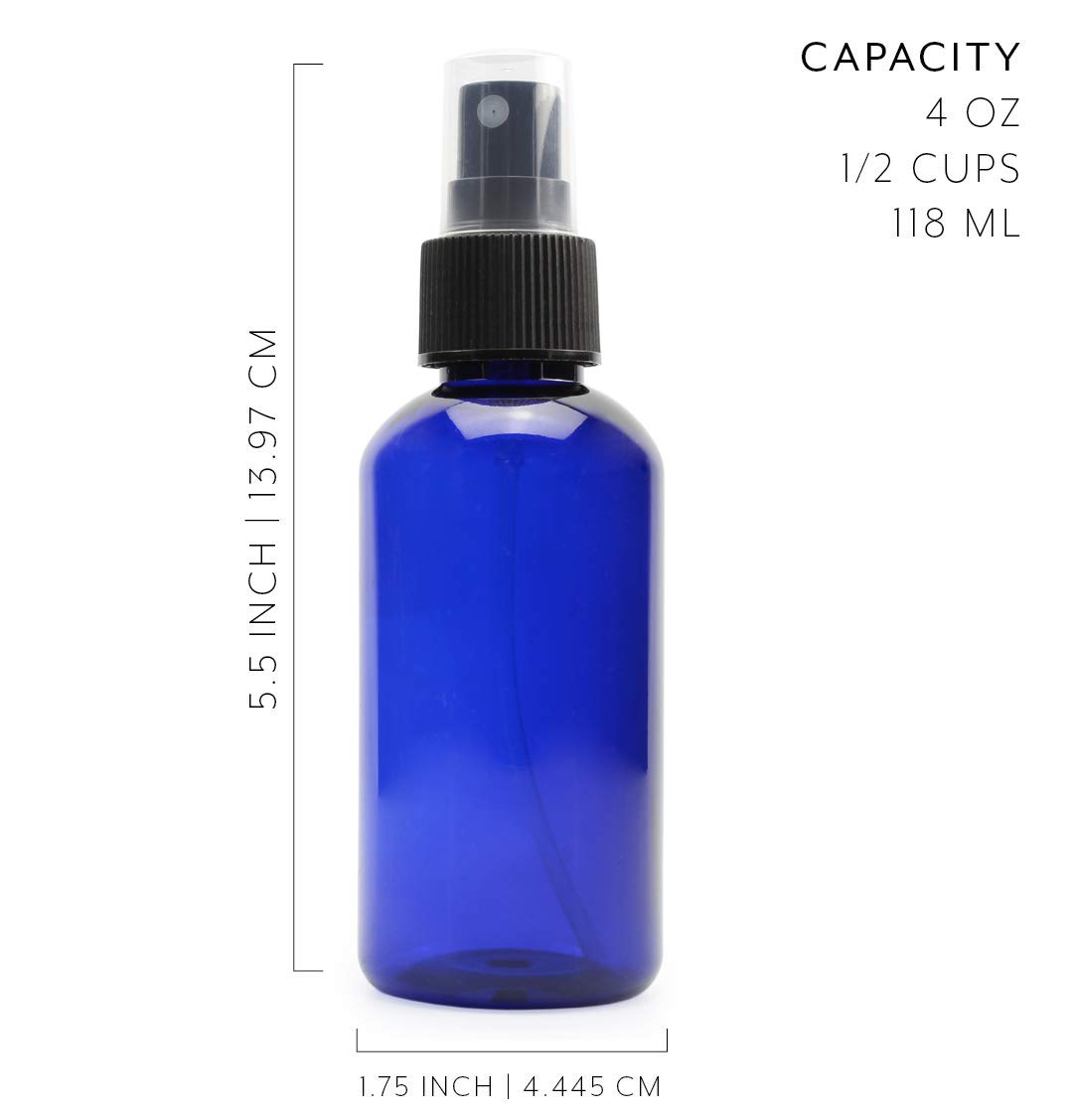 Cornucopia Brands 4oz Blue PLASTIC Fine Mist Spray Bottles (Pack of 12) BPA-Free Plastic Spritzer Bottles, Labels Included; PET #1 Plastic Bottles