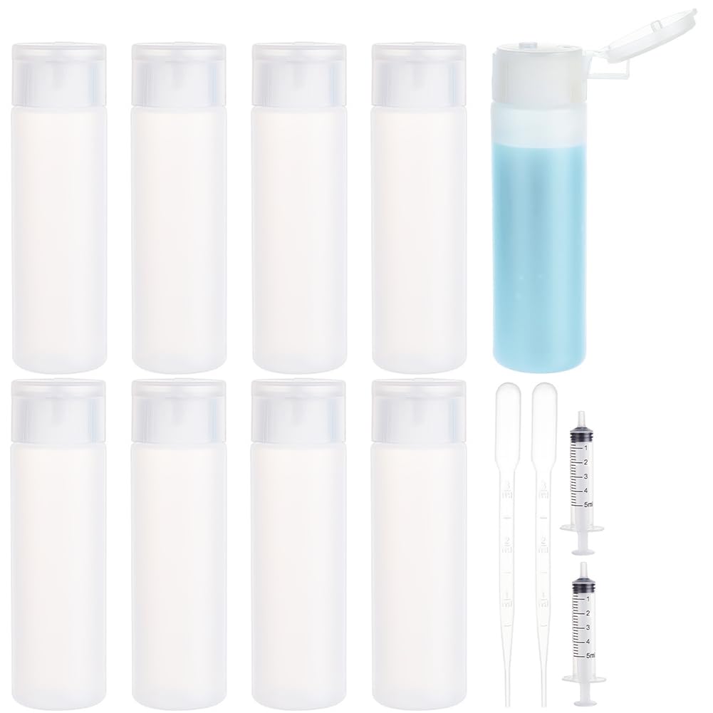 BENECREAT 8 Pack 50ml 1.7oz Clear Squeezable Plastic Sample Flip Cap Bottle Refillable Travel Containers for Makeup Cosmetic Toiletries Liquid