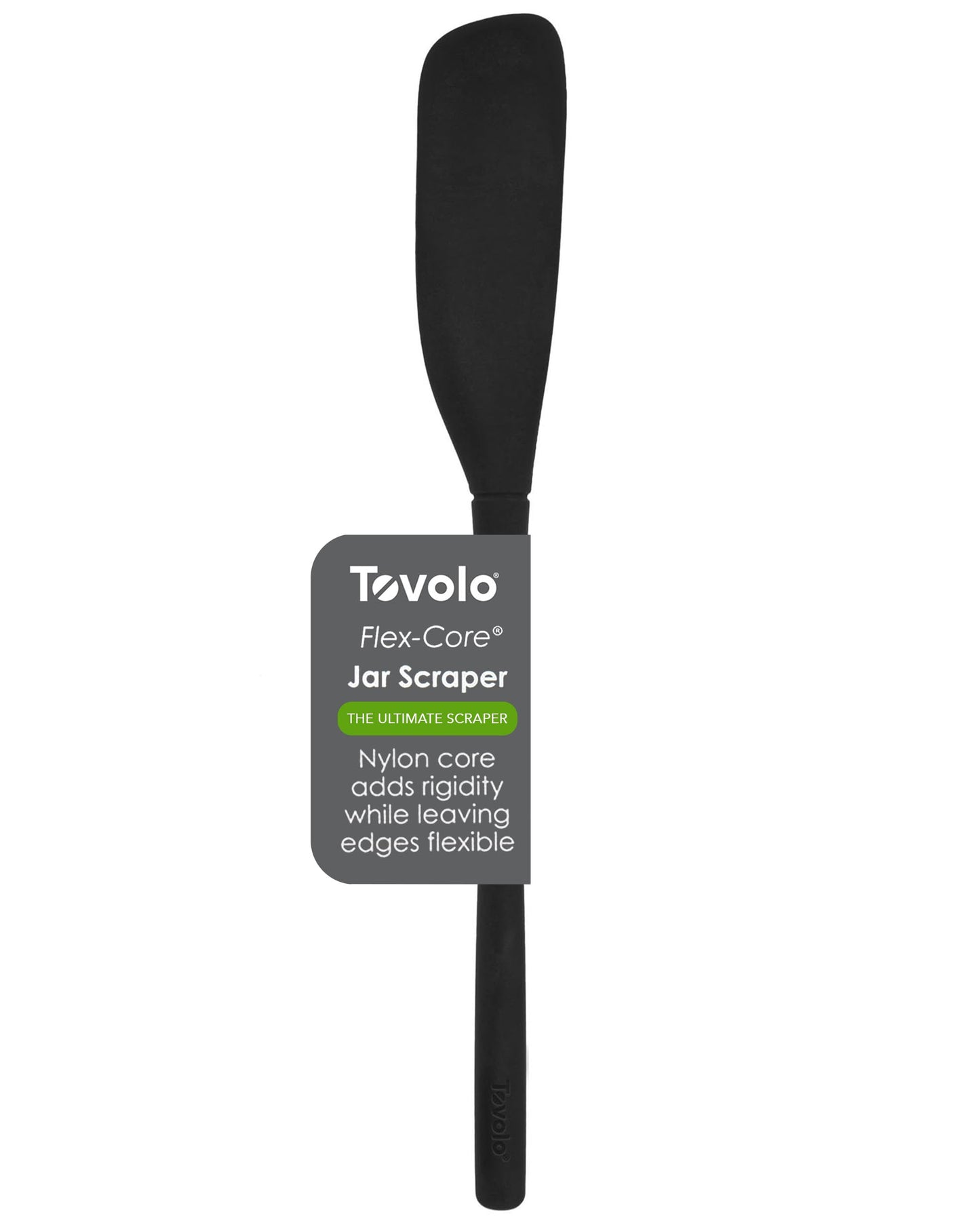 Tovolo Silicone Jar Spatula Long Handled Rubber Scraping Scooping Tool for Peanut Butter Jam Jelly Jars Blenders, Easy Reach Extra Long Flex Core Silicone Jar Scraper Dishwasher Safe BPA Free, Black