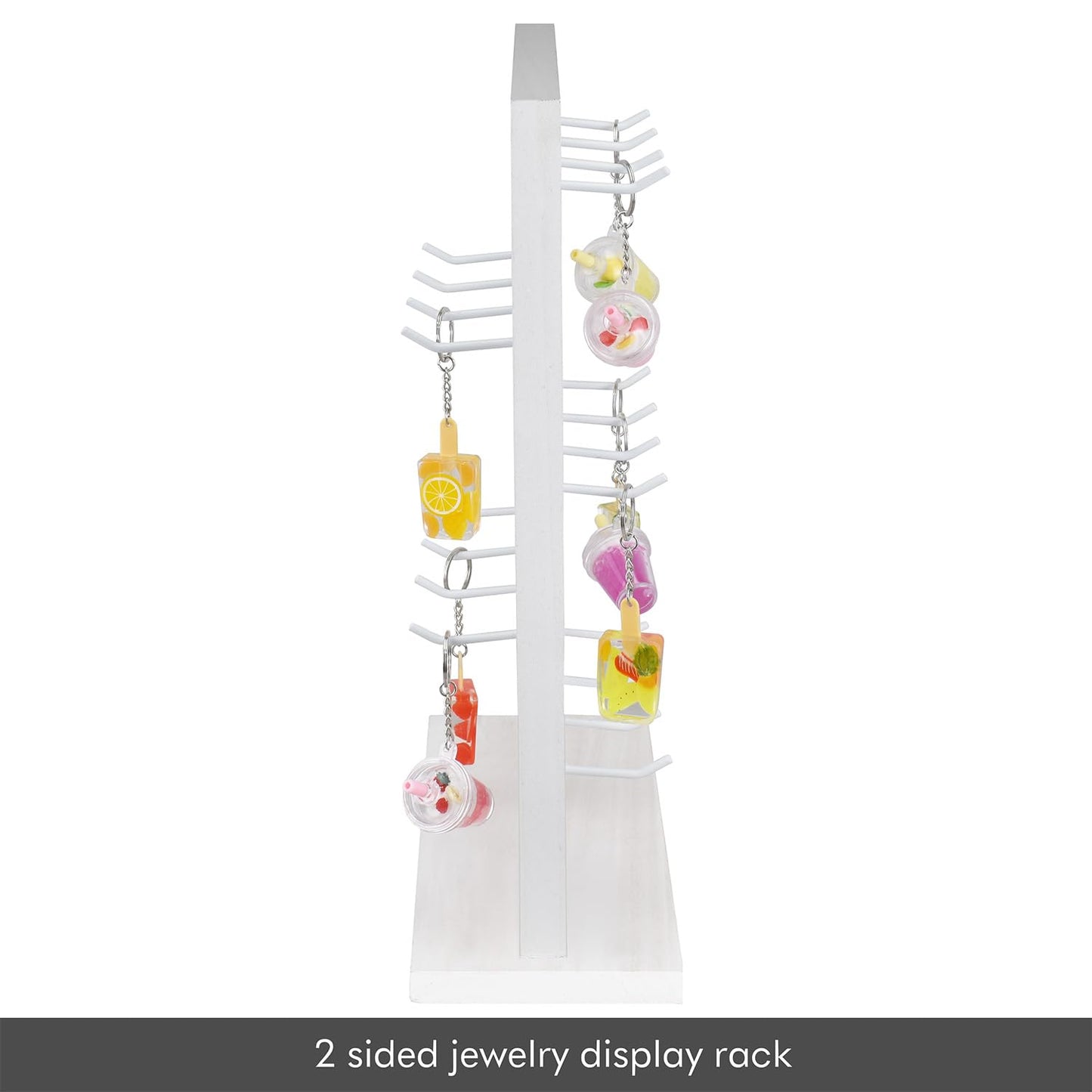 Ikee Design 5 Tiers Free Assemble Wooden Jewelry Display Rack with 20 Removable Metal Hooks,Earring Card Display Stand,Jewelry Organizer,Bracelet Organizer,Keychain Display Stand,Wash White