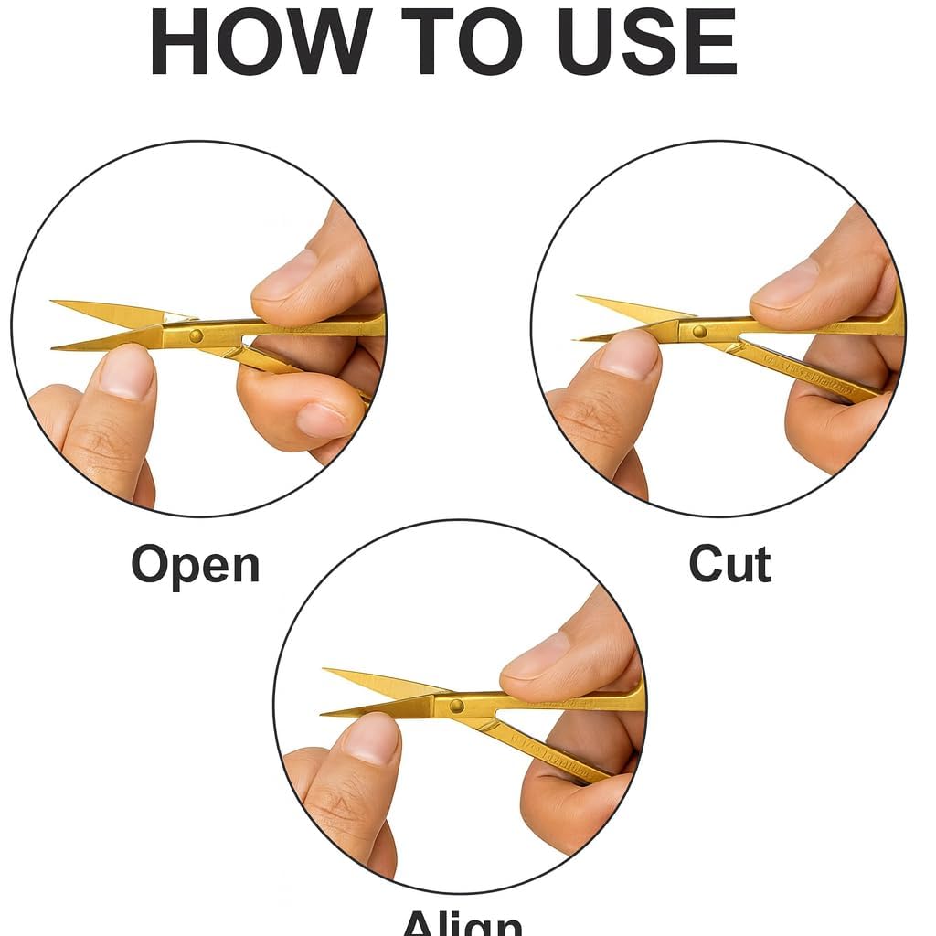Scissors, Professional Stainless Steel Curved Cuticle Sharp Dead Skin Scissors Pointed for Trimming Eyebrows, Nose Hair, Manicure, Finger & Toe Care, Titanium Gold