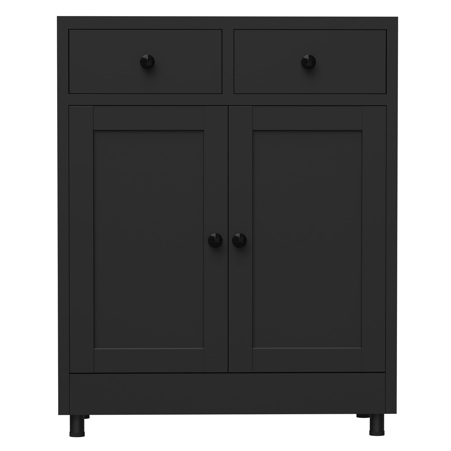 JINKUR Metal Storage Cabinet with 2 Drawers and Adjustable Shelf, Sideboard Buffet Cabinet for Home, Office, Hallway, Entryway, Living Room, Kitchen Pantry and Dining Room (Black)
