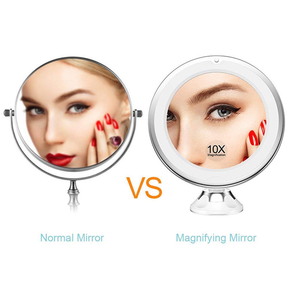 Imikoko Flexible Gooseneck LED Light Makeup Mirror, 10X Magnifying Makeup Mirror with Locking Suction Cup, Diffused Light and 360° Swivel