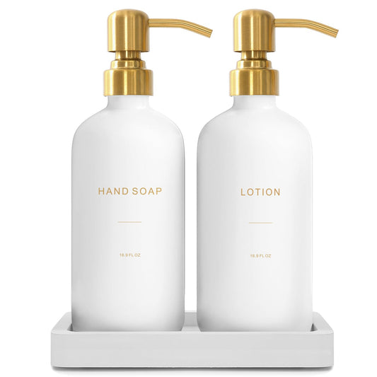 Prus Waso Gold Soap Dispenser Bathroom Set, Hand and Lotion Dispenser with Stainless Steel Pump, Perfect for Modern Bathroom Decor. (Gold)