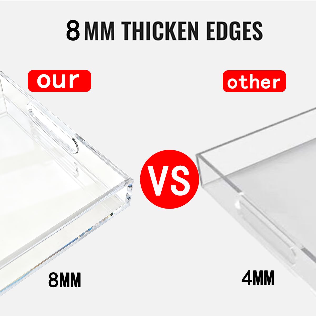 Sturdy 16" Acrylic Serving Tray with Handles - Ottoman Coffee Table Organizer for Food, Tea, Snacks, Vanity & Kitchen Countertop - Multi-Use for Bathroom, Living Room, Bar Parties (Transparent)