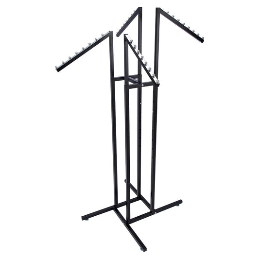 SSWBasics Black 4 Way Adjustable Clothing Rack with Slanted Arms - Retail Clothing Rack Display - Adjustable Height Arms from 48" to 72" Perfect for Clothing Stores