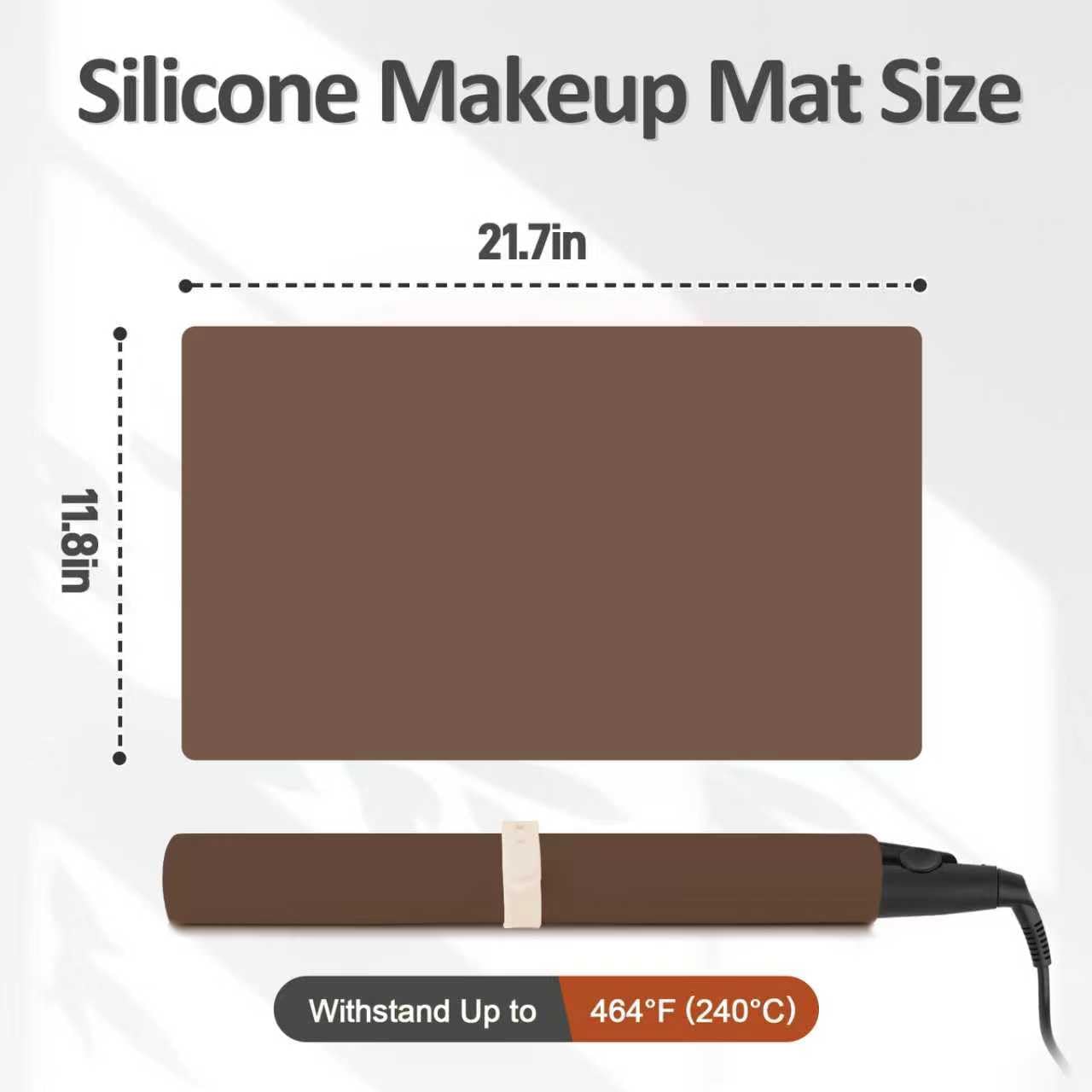 Silicone Makeup Mat for Vanity, 21.7" x 11.8" Heat Resistant Vanity Mat, Easy to Clean & Waterproof, Portable Makeup Accessories for Use While Traveling (Brown)