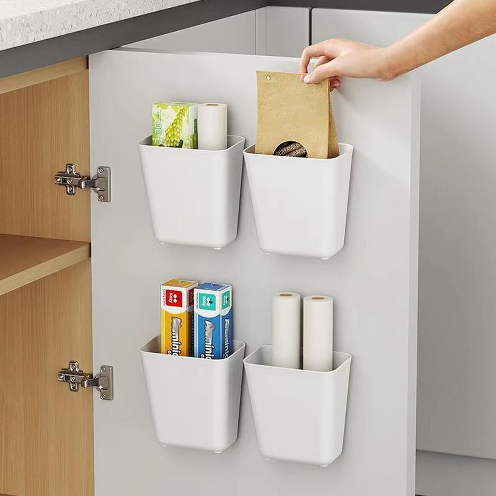 Nmgkokew 4 Piece Kitchen Cabinet Door Storage Box,Self Adhesive Wall Mounted Storage Box,Wardrobe/Bathroom/Refrigerator Small Items Organizer