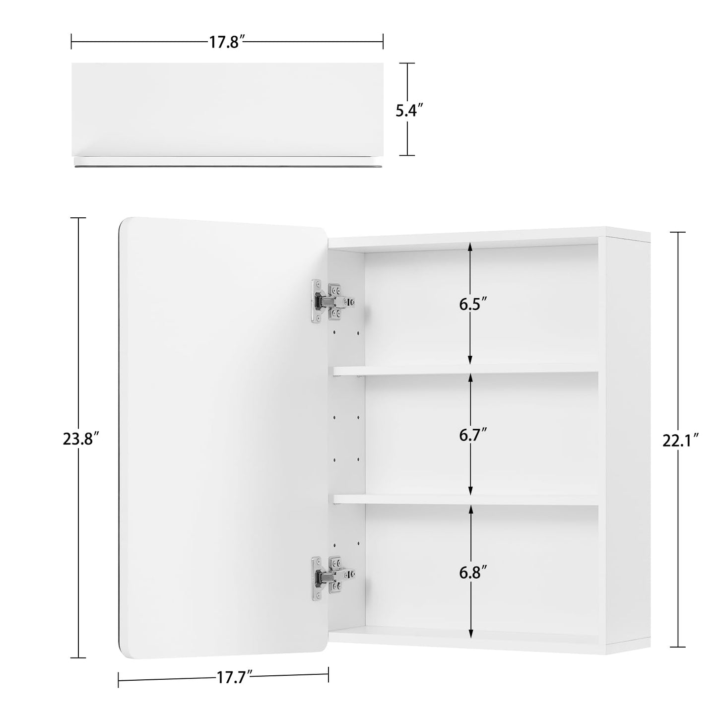 TEENFON Medicine Cabinet Mirror with 2 Adjustable Shelves, Bathroom Mirror with Storage, Recessed or Wall Mount Bathroom Cabinet, White 23.6'' x 17.7''