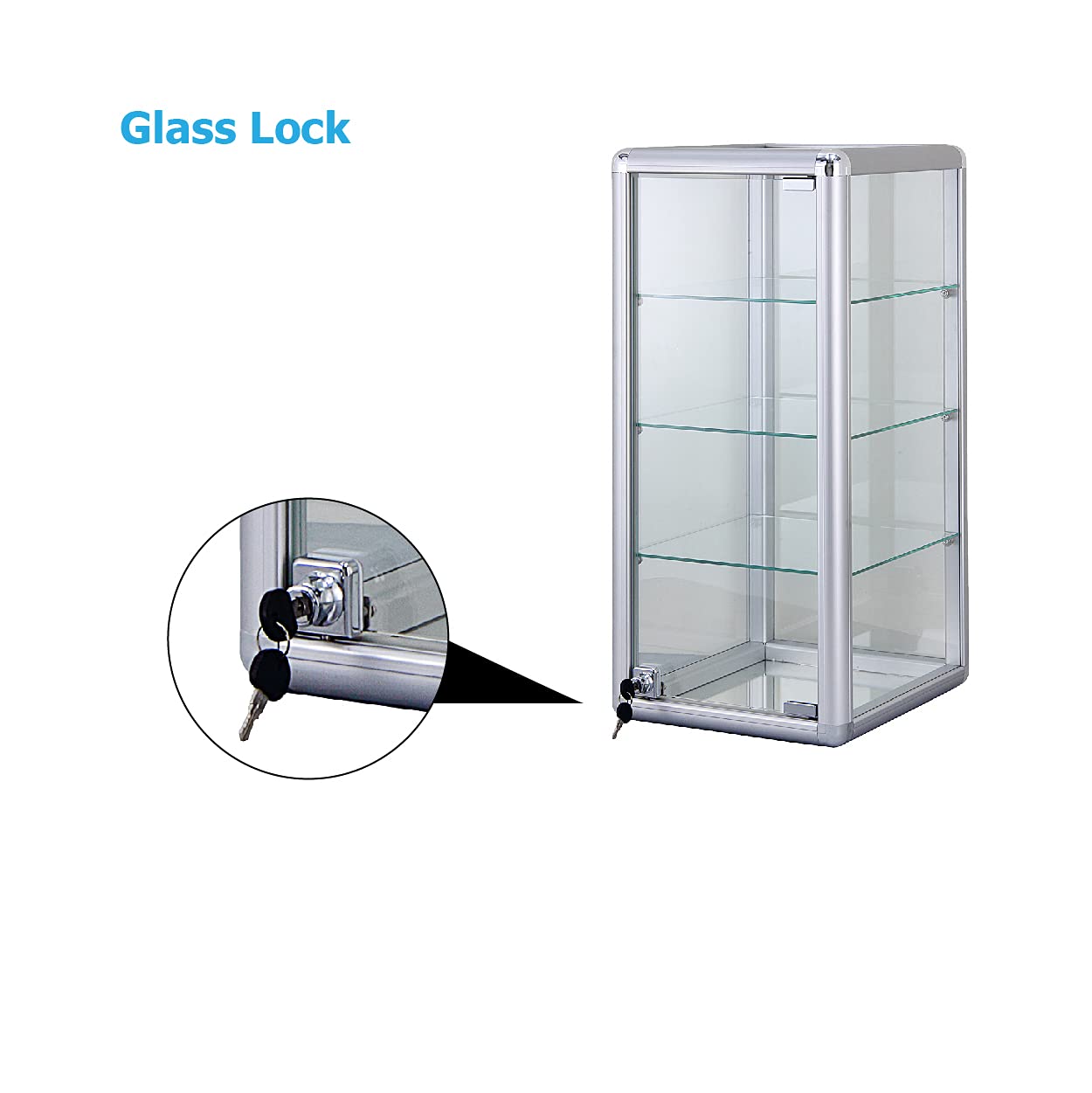 StoreDisplays 3 Shelf Sturdy H Glass Display Countertop Aluminum Frame Tempered Glass Showcase- 14" L x 12" D x 27" H (Silver)