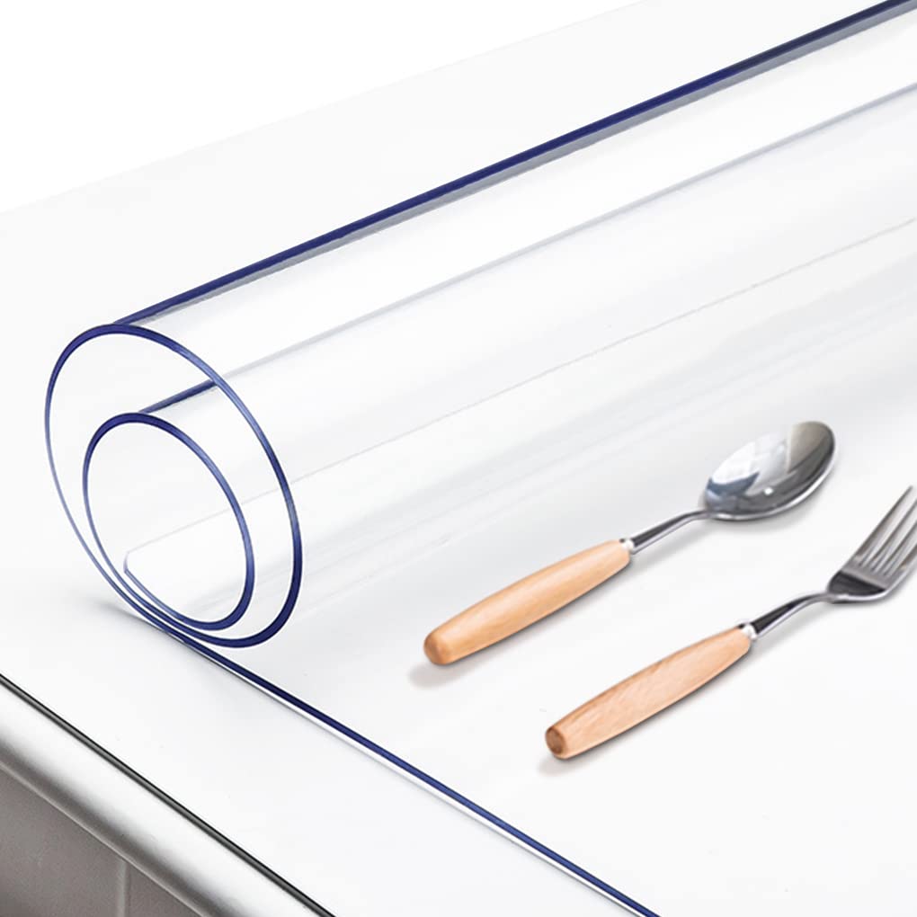 AimerGro 48x48 Inch Clear PVC Table Cover Protector, 1.5mm Thick, Transparent, Rectangular, Minimalist, Anti-scratch, Wipeable, Easy Clean, Wood Marble Glass Tabletop Protection