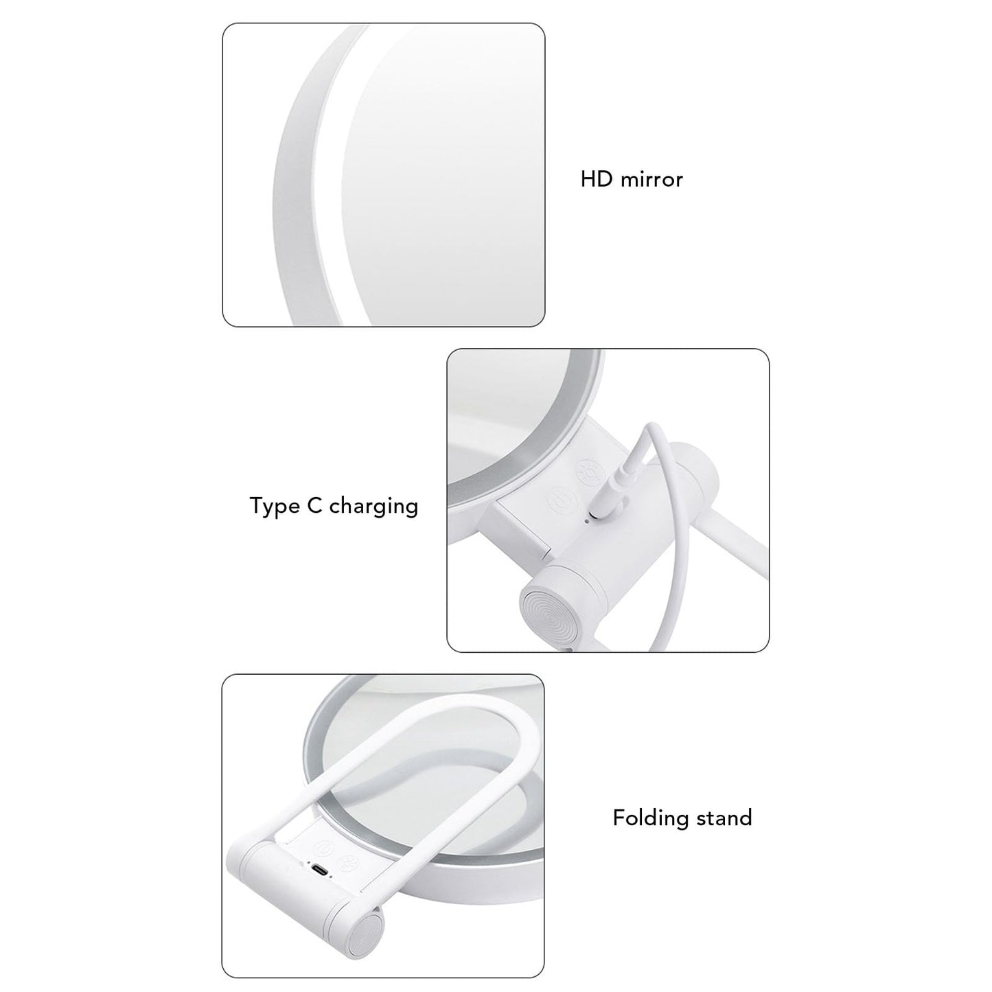 Fockety Lighted Makeup Mirror, 1X 5X Double Sided Magnifying Mirror LED Vanity Mirror with Folding Handle, Touch Control, Stepless Dimmable Tabletop Rechargeable Travel Makeup Mirror